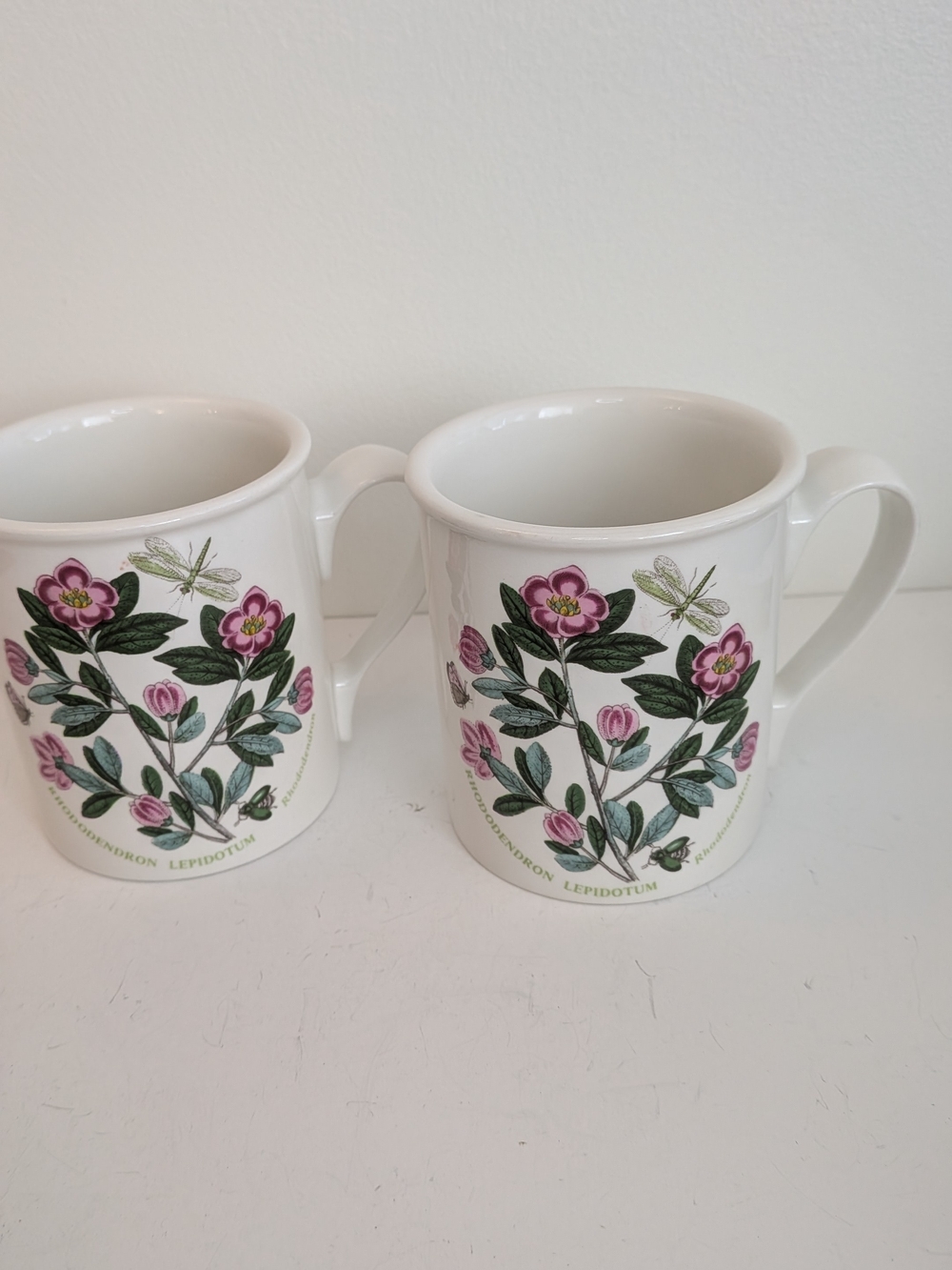 Vtg Portmeirion Botanical Garden Mugs England, Set Of 2 Rhododendron Butterfly